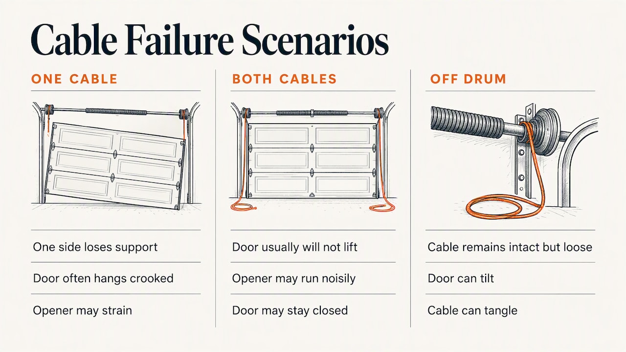 What happens when a garage door cable breaks — overview diagram