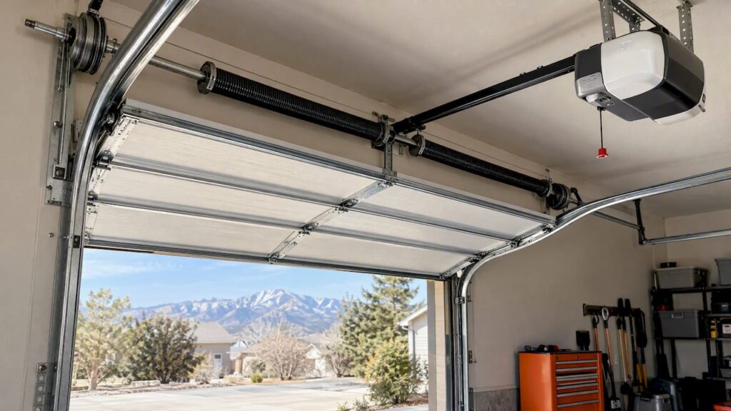 Garage door opener and torsion spring assembly