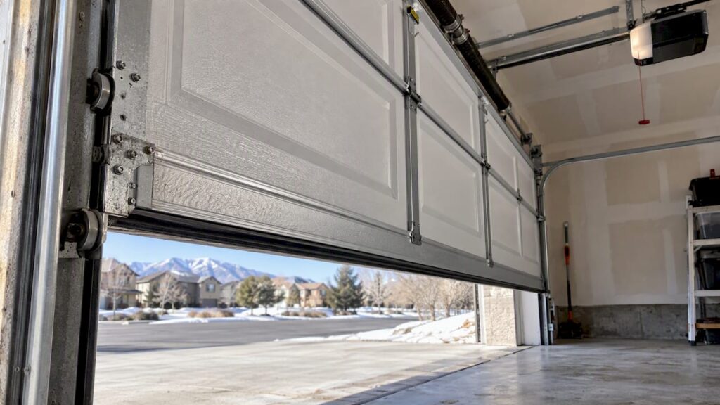 Insulated sectional garage door viewed from inside